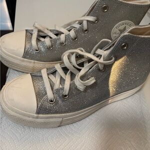 Silver Sparkly High Top Converse Sneakers size 9
